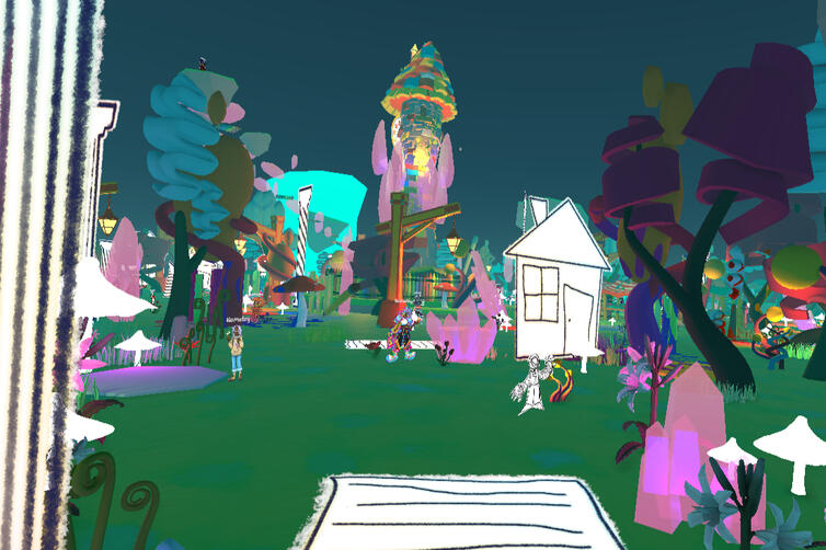 Out of the woods, towards the clocktower.