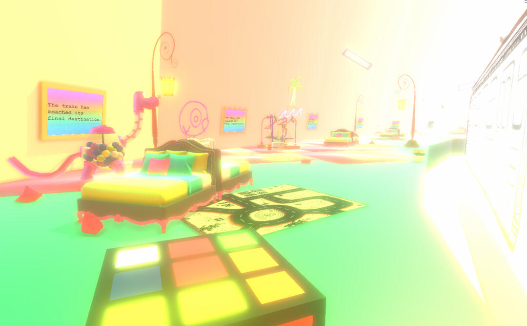 The final dreamlike station - the &quot;curve has reassert itself over the straight line&quot;, and the train station has transformed into a dreamlike childhood bedroom.