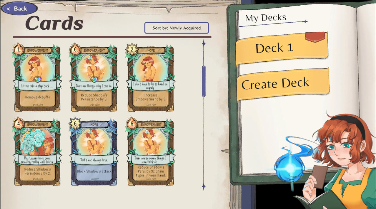 Amalia's deckbuilding menu.