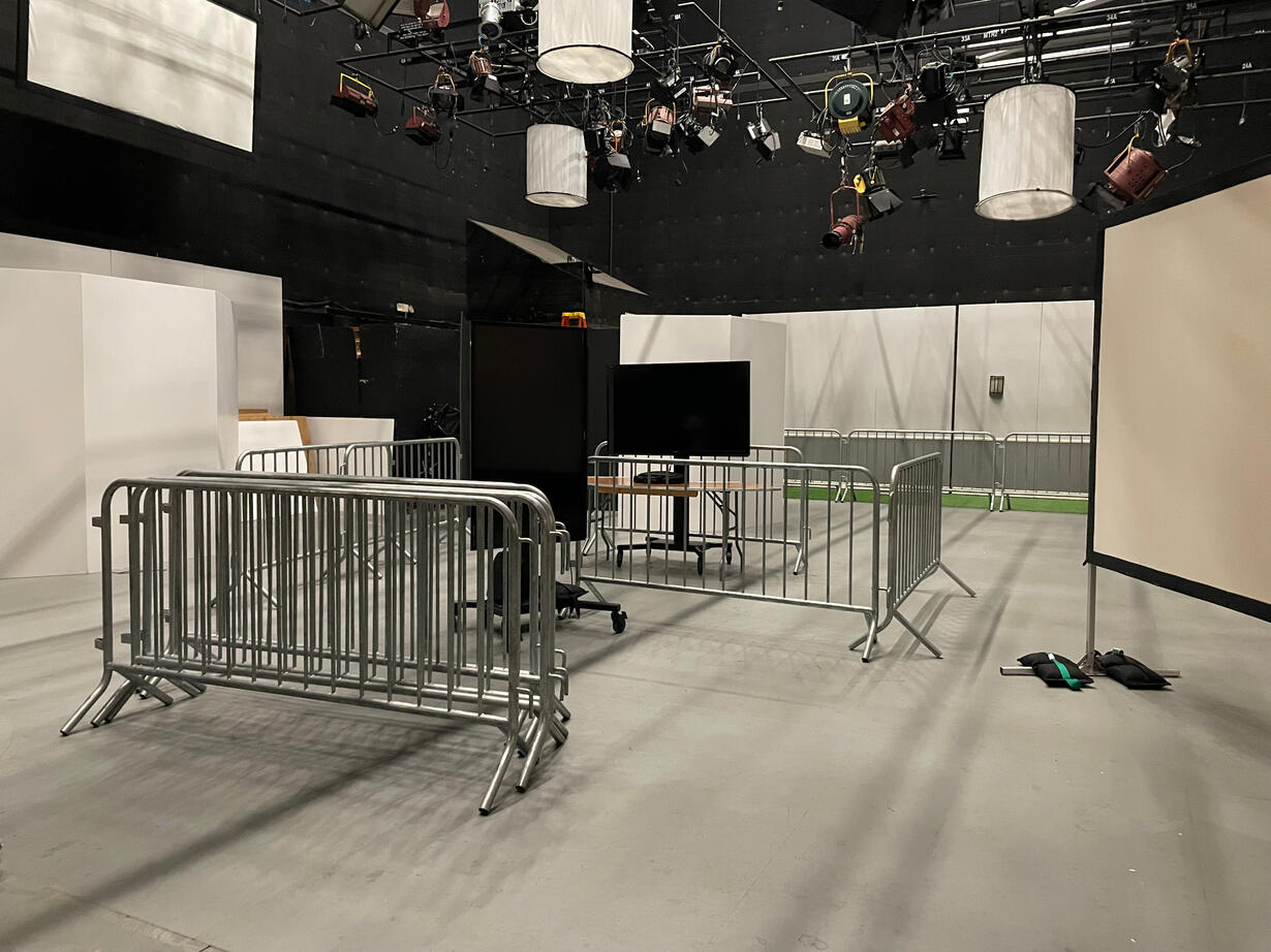 In-progress layout of the installation&#39;s barricade &quot;hallways&quot;.