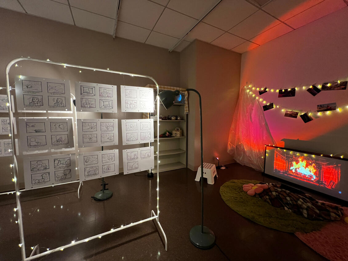 Another angle of the full room. Iridescent fabric was used to create a dreamy atmosphere.