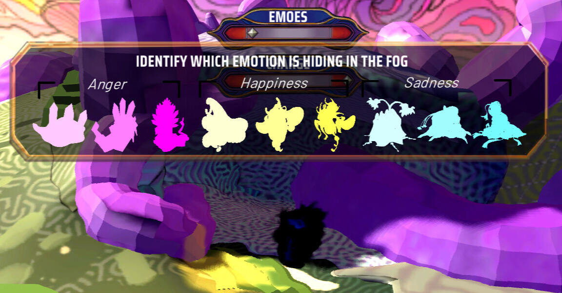 The emoe identification screen, with an unidentified emoe enveloped in fog.